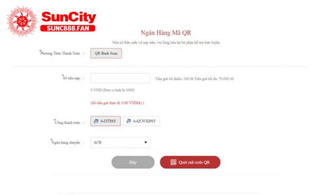 Nạp tiền Suncity bằng Ngân hàng mã QR
